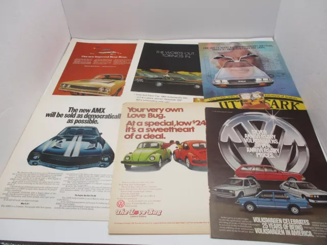 Vintage Car Magazine Ads Road Runner Torino Delorean AMX Volkswagen Beetle