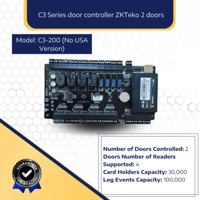 ZKTeco C3-200 TCP/IP/RS-485 Two Doors Access Control Board, NO USA VERSION.