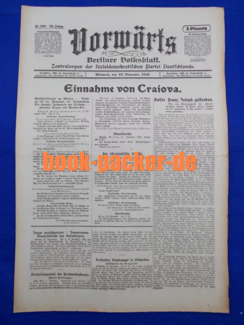 VORWÄRTS (22. November 1916): Einnahme von Craiova