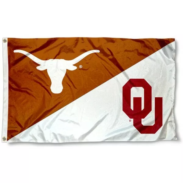 Texas Longhorns UT vs Oklahoma Sooners House Divided Logo Rivalry Flag 3x5 OU