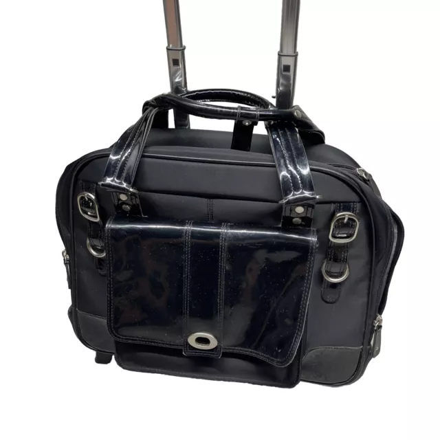 🔥 FRANKLIN COVEY 365 Black Rolling Leather Laptop Briefcase Carry On Travel Bag