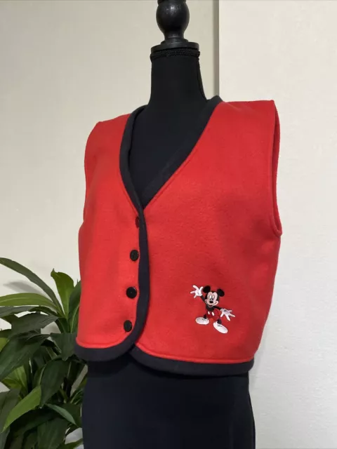 Vtg Disney Mickey Mouse Soft Red Fleece Vest Women’s M/L Button Embroidered