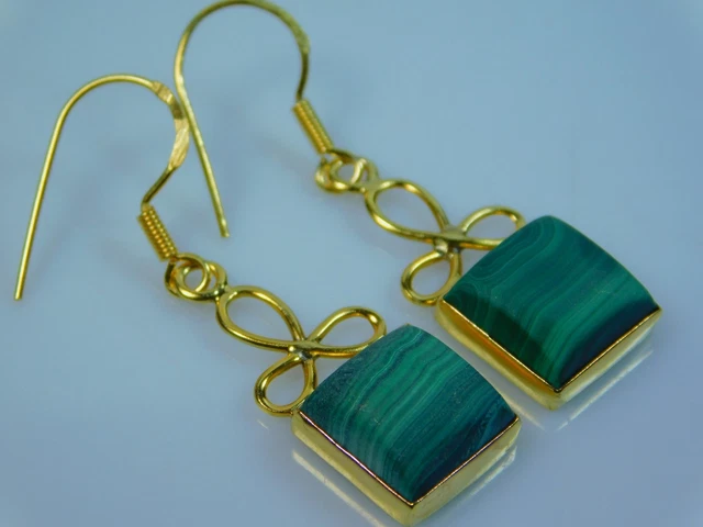 Beautiful Gold Plated 925 Sterling Silver Earrings With Matte Finish Malachite