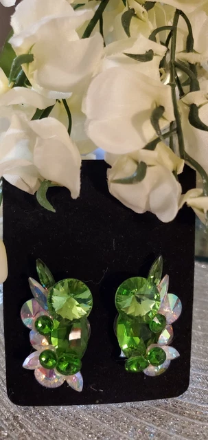 Ballroom Dance Jewelry Earrings Crystal AB  Peridot Green