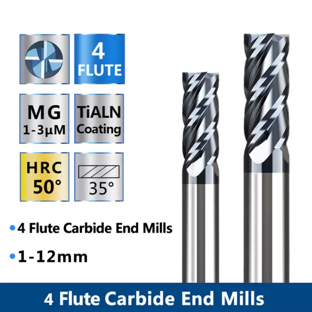 VHM Schaftfräser 4 Zähne Ø 3-8mm HRC=50 VHM Fräser TIALN HPC Schaftfräser