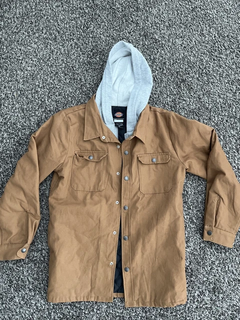 Dickies Jacket Boys Large Khaki Brown Full Zip Hooded Lined Young Boys