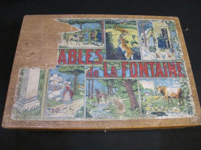 Jeu De Cubes En Bois Ancien - Dimensions 26x18.5x5 Cm - 2 Dessins Manquants - Occasion Avec Usures