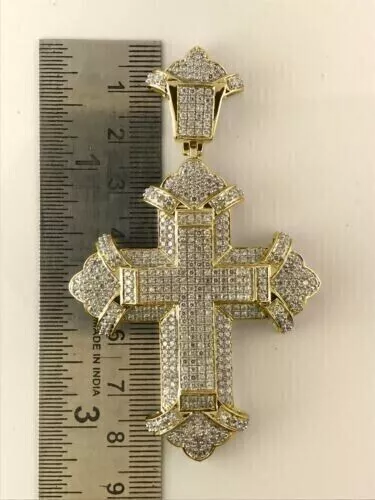 Cross Pendant 4Ct Round Cut Lab Created Diamond 14K Two Tone Gold Plated Silver 2