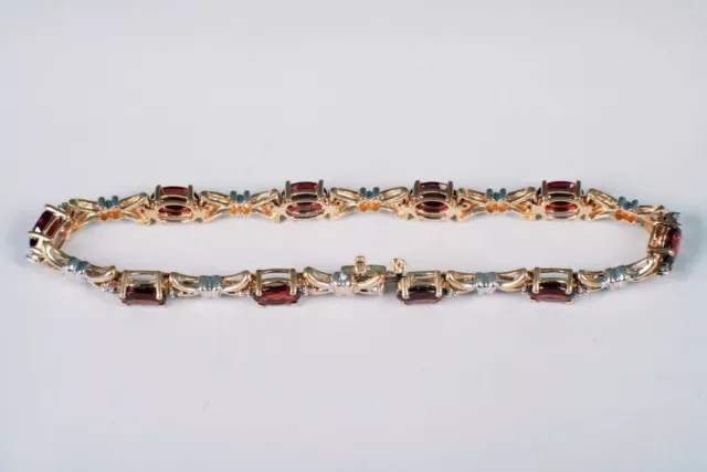 10K Multi Tone Gold Garnet Oval Bracelet 7 ct Estimated tw 7.5" length