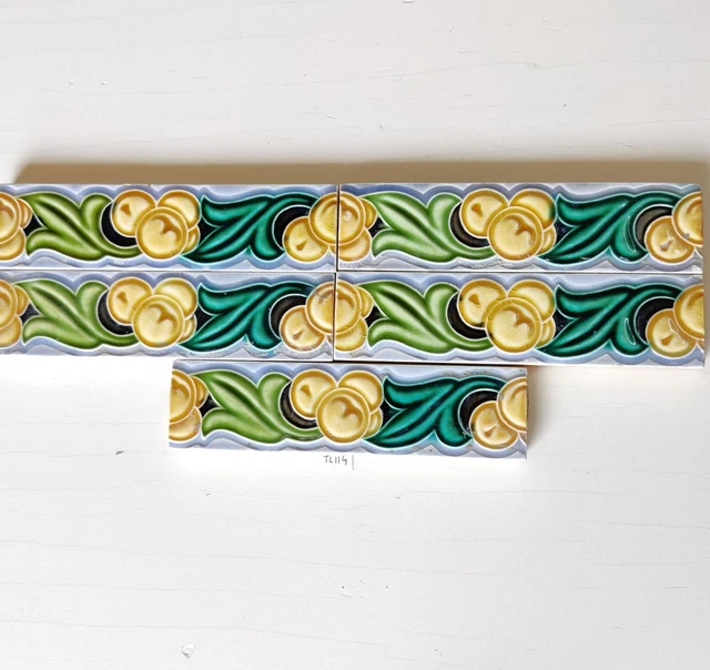 Vintage 6 x 1.5 Architecture Furniture Tile Embossed Leafy Design Set of 5