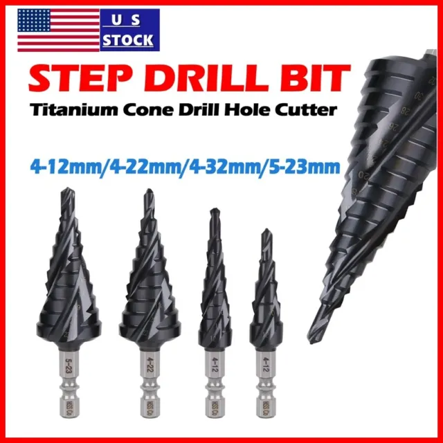 Drill Bit Set Titanium Nitride Coated Steel Step Quick Change 1/4 Shank HSS