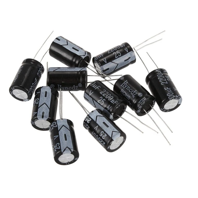 10 pezzi neri 2200UF 25V condensatori elettrolitici radiali alluminio 1,3 x P2V9