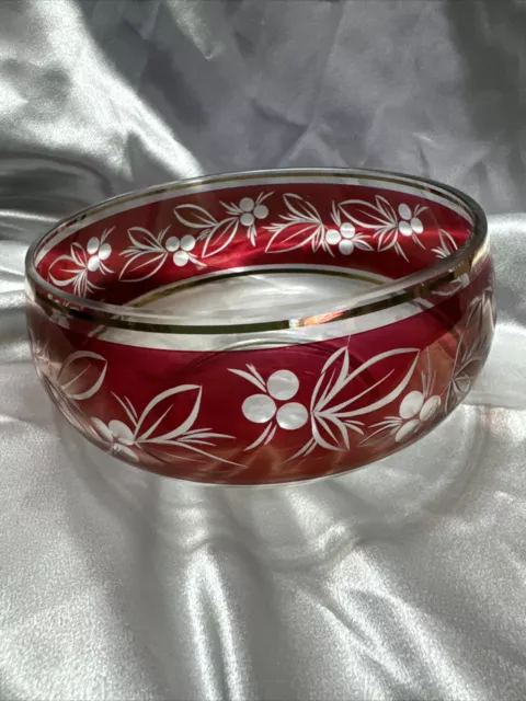 RUBY RED CUT TO CLEAR ART GLASS BOWL 19cm