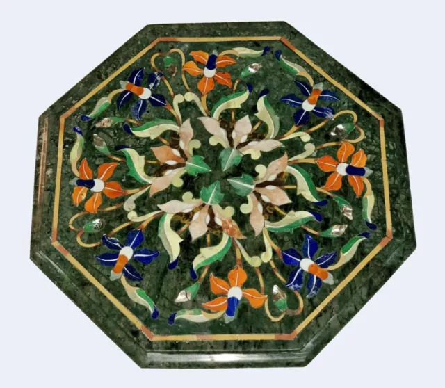 12" marble table floral inlaid art work pietra dura marquetry home decor