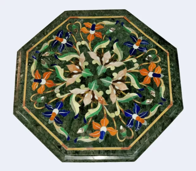 15" marble table floral inlaid art work pietra dura marquetry home decor