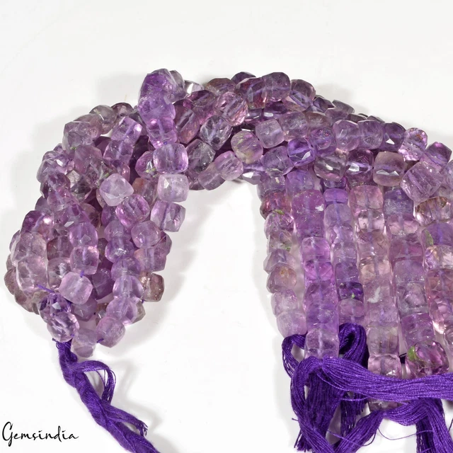 920Ct/8 Strand Natural Brazilian Purple Amethyst Cube Checker Cut Bead Strand 8"
