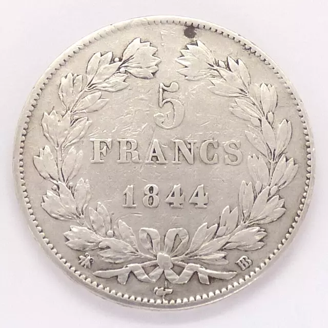 5 Francs, Louis Philippe I, Silber, 1844 BB, Frankreich (4329)