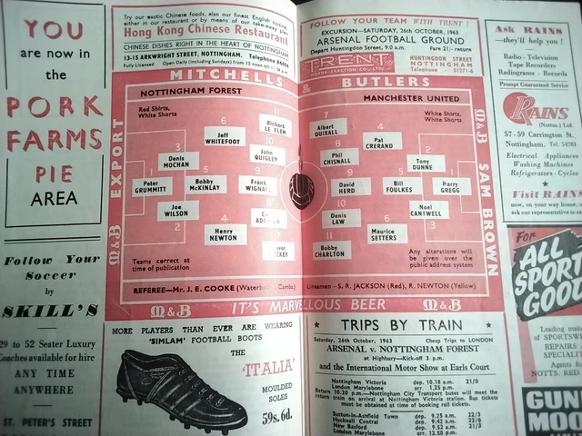 NOTTINGHAM FOREST v  MANCHESTER UTD - 19/10/63 - BOBBY CHARLTON  = freepost 2