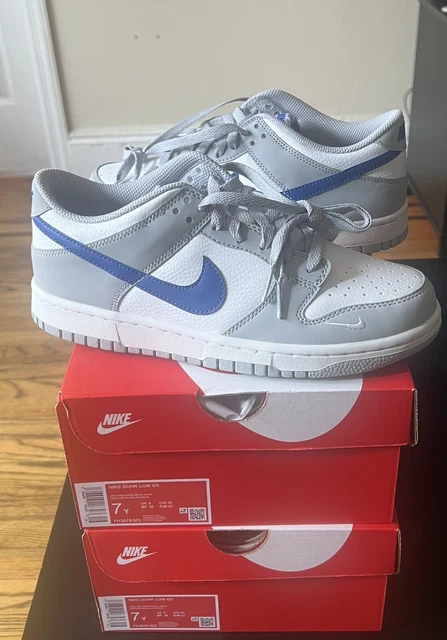Nike Dunk Low GS Wolf Grey Royal Blue Mini Swoosh Size 7Y/8.5W FN3878-001 NEW