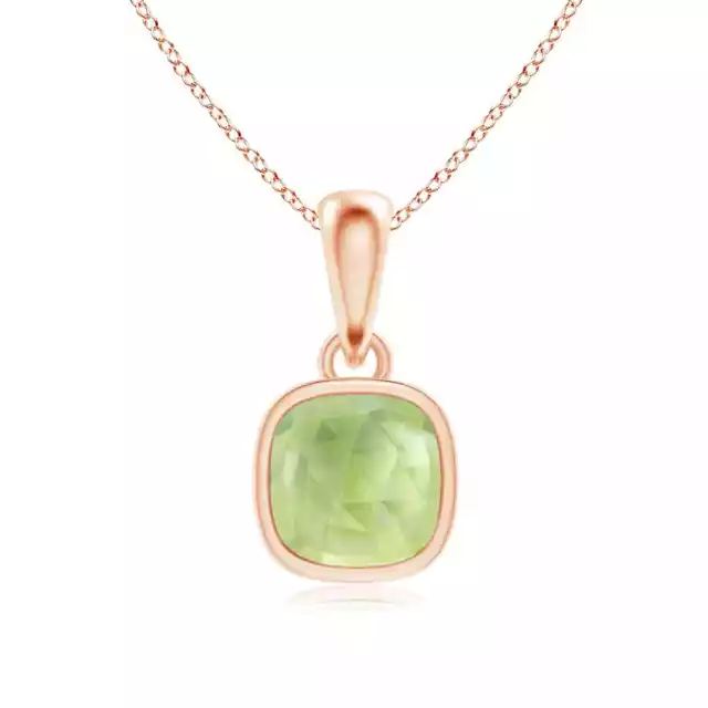 ANGARA Cushion Peridot Solitaire Pendant Necklace in 14K Solid Gold | 18" Chain