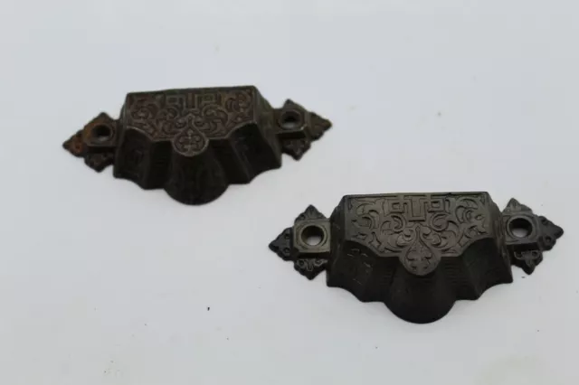 (2) VTG Antique Cast Iron Victorian Bin Pulls Pat Oct 1 1872