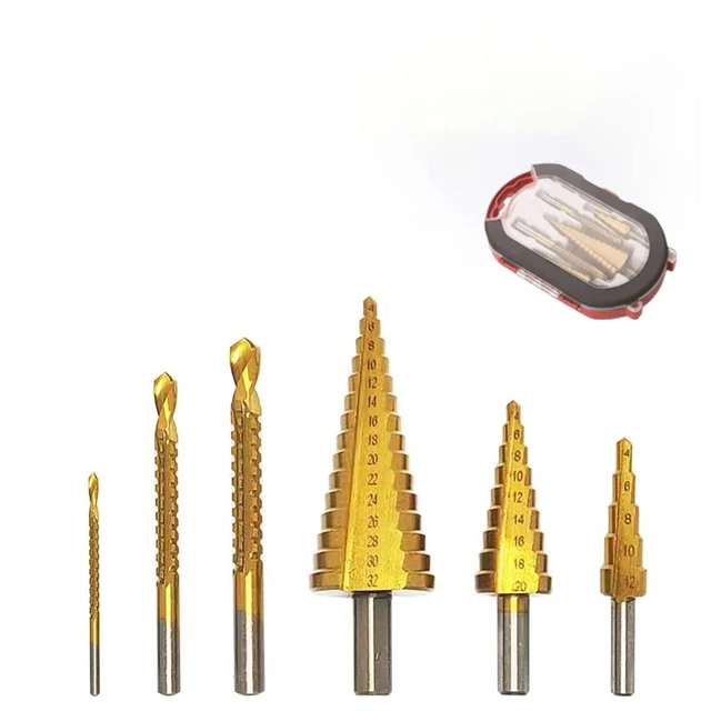 6Pcs Drill Bit Set Titanium Nitride Coated Steel Step Quick Change 1/4 Shank !!!