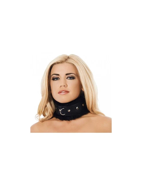 Collar Ancho Cuero y Pelo Artificial Negro