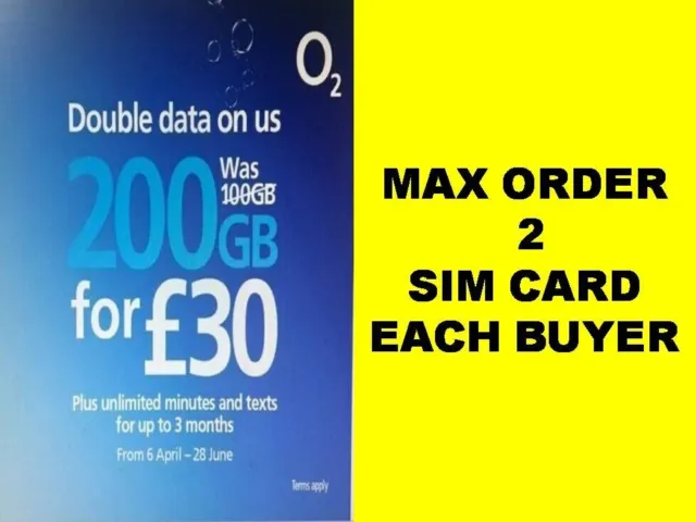 60GB NEW O2 Unlimited Calls & Text Bundle Sim Card Pay As You Go 2 FOR 99P