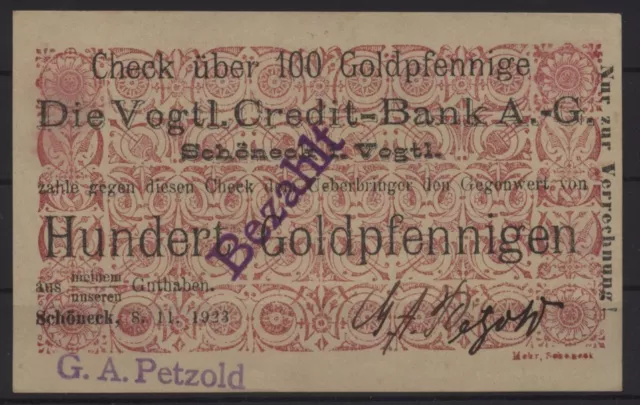 [20373] - GOLD-NOTGELD SCHÖNECK (Vogtland), Vogtl. Credit-Bank AG, 100 Goldpfenn