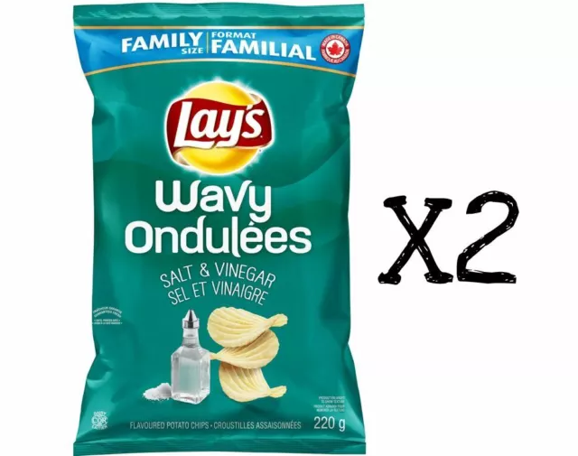 Lays Wavy Salt & and Vinegar Chips Large Family Size 235g x2 Bags Canada Fresh