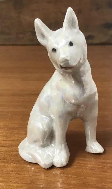 Vintage Dog Figurine Lusterware Porcelain Japan Iridescent White