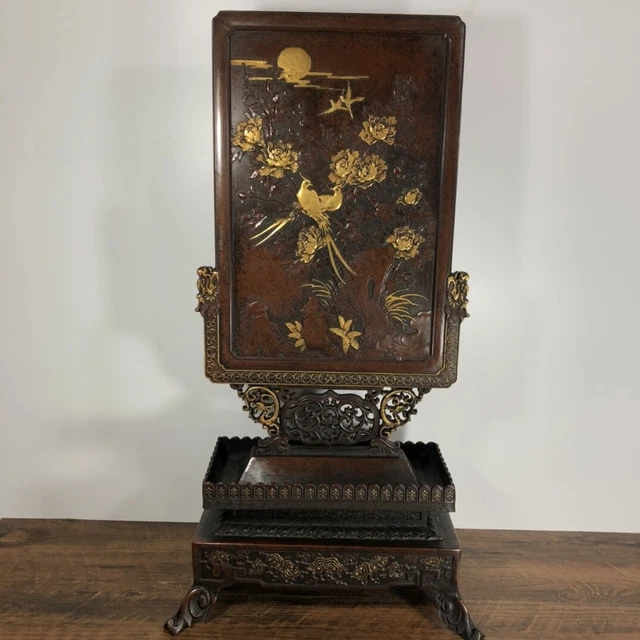 Chinese Exquisite Handmade Gilt Bronze Screen Statue