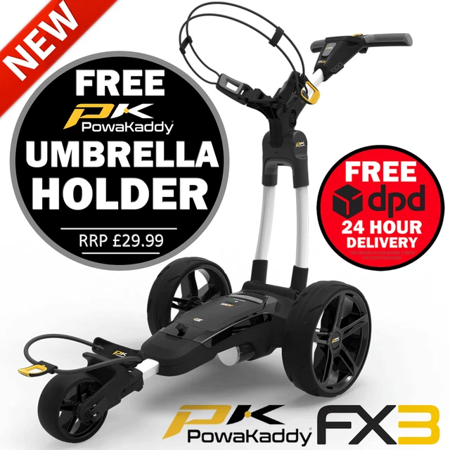 POWAKADDY FX3 GOLF Trolley +18 Hole Lithium Battery White +Free