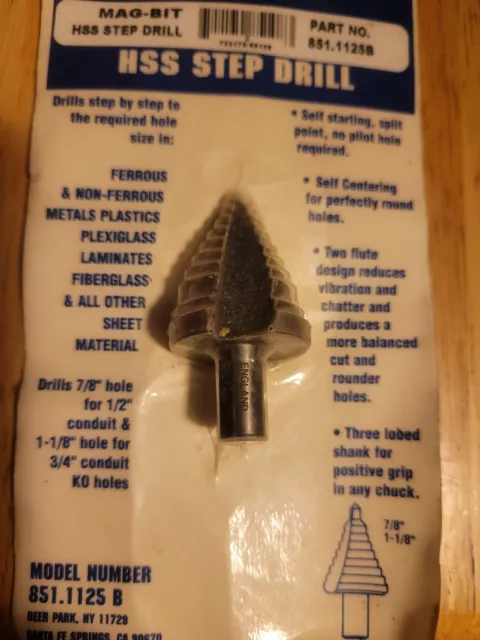 MAGBIT 851.1125 7/8-Inch to 1-1/8-Inch Max Diameter High Speed step drill bit 