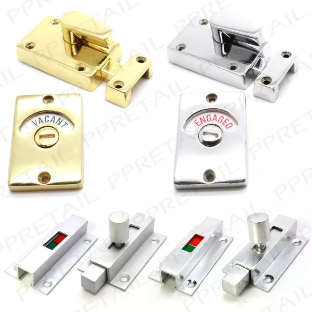 VACANT/ENGAGED BATHROOM DOOR LOCK Chrome/Brass/Silver Toilet Indicator Catch