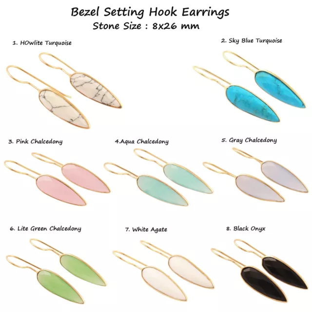 Hydro Quartz Chalcedony Gold Plated Bezel Set Dangle Hook Earrings Gift For Her