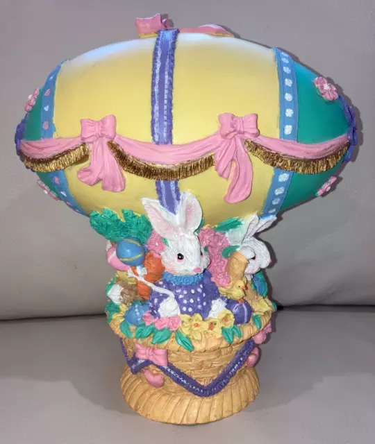 Easter Egg Balloon Bunny Music Box 10" Figurine Wind Up See Video Soft Expr