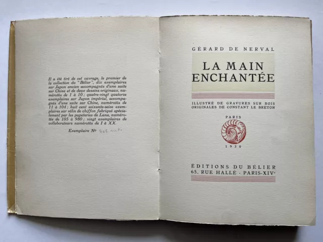Livre GERARD DE NERVAL LA MAIN ENCHANTEE Illustré CONSTANT LE BRETON 1930 Belier