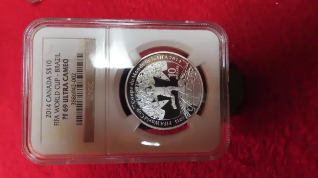 2014 Canada $10 99.99 Pure Silver Proof  - Fifa World Cup Soccer Brazil Ngc Pf69 3