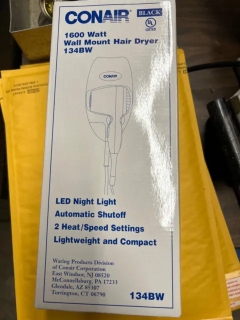 Conair 1600 Watt Wall-Mount Hair Dryer with LED Night Light White