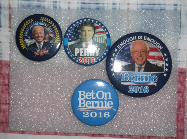 Button Pinback Pin Lot 2016 Bernie Sanders, Rick Perry Joe Biden x4