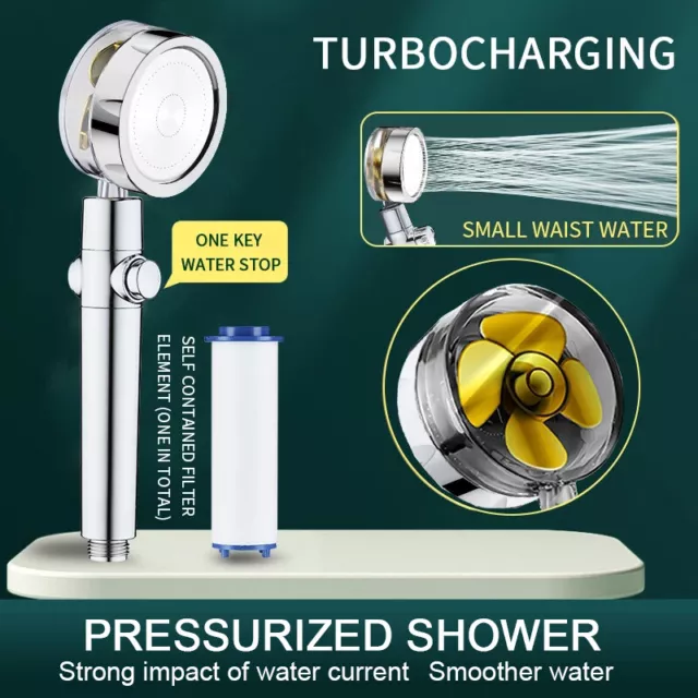 High Pressure Spray Shower Head Water Saving Flow 360 Rotating with Small Fan