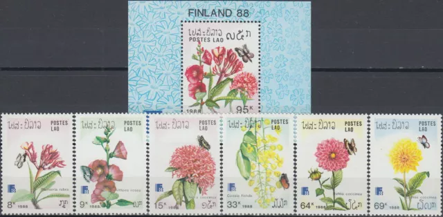 Laos Set & S/S Finlandia '88 Flowers & Butterflies 1988 MNH-12 Euro