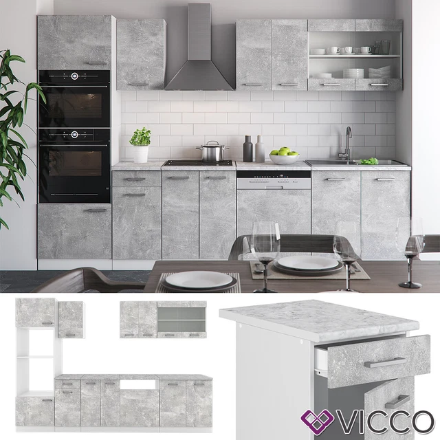 Cuisine équipée Vicco R-Line Style Rustique – 300 Cm – Blanc Anthracite – Neuve
