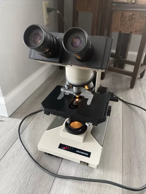 Olympus BH-2 BHTU Microscope and Lamp w/ 4 Objectives Condenser X-Y Axis Stage