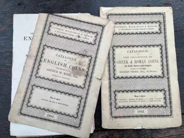 1884 & 1892 Sotheby Wilkinson & Hodge  Coin Auction Catalogues. Auction Start £1