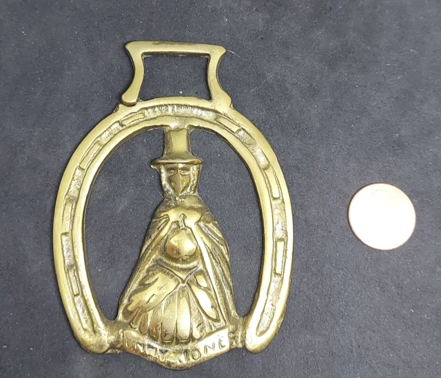 Vintage Brass Horse Medallion. Horseshoe and Man In Top Hat.