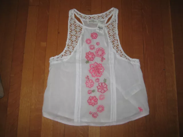 NEW Abercrombie & Fitch Women's Boho Embroidered Tank Top XS White NWT