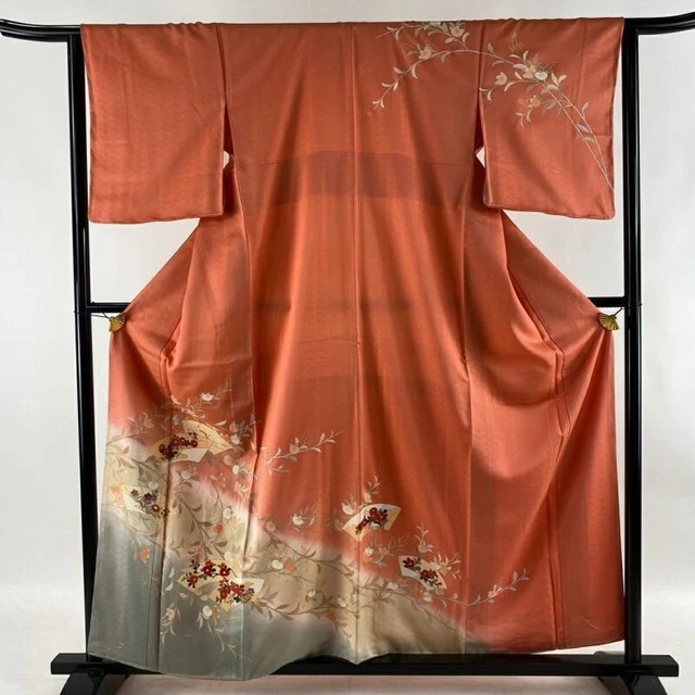 Japanese Kimono Furisode Pure Silk Cherry Blossom Gold Thread Greyish Brown