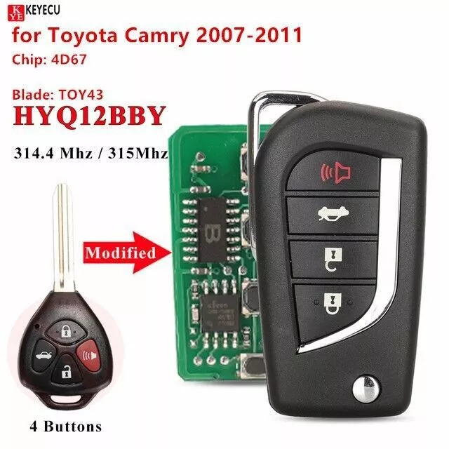 Upgraded 4Btn Flip Remote Key Fob 4D67 Chip for Toyota Camry 2007-2011 HYQ12BBY